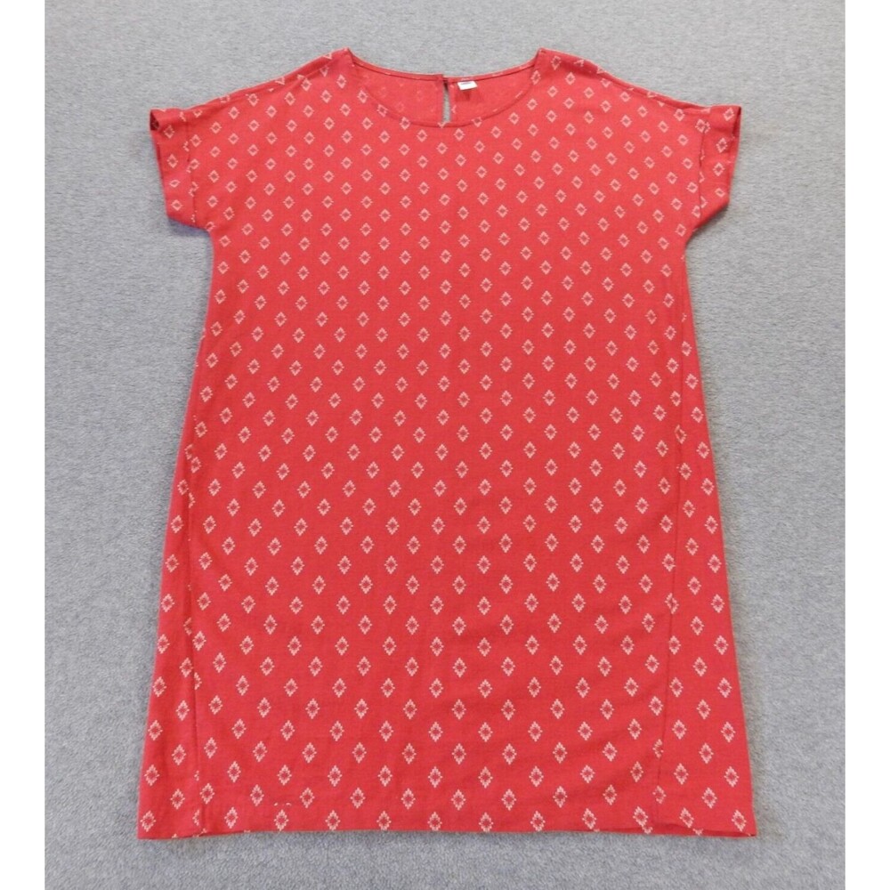 Old Navy Midi Dress Medium Red Boho Pattern Print Relaxed Boxy Baggy Linen Blend
